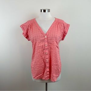 LOFT Pink Short Sleeve Cotton Button Front Blouse Top Women Medium